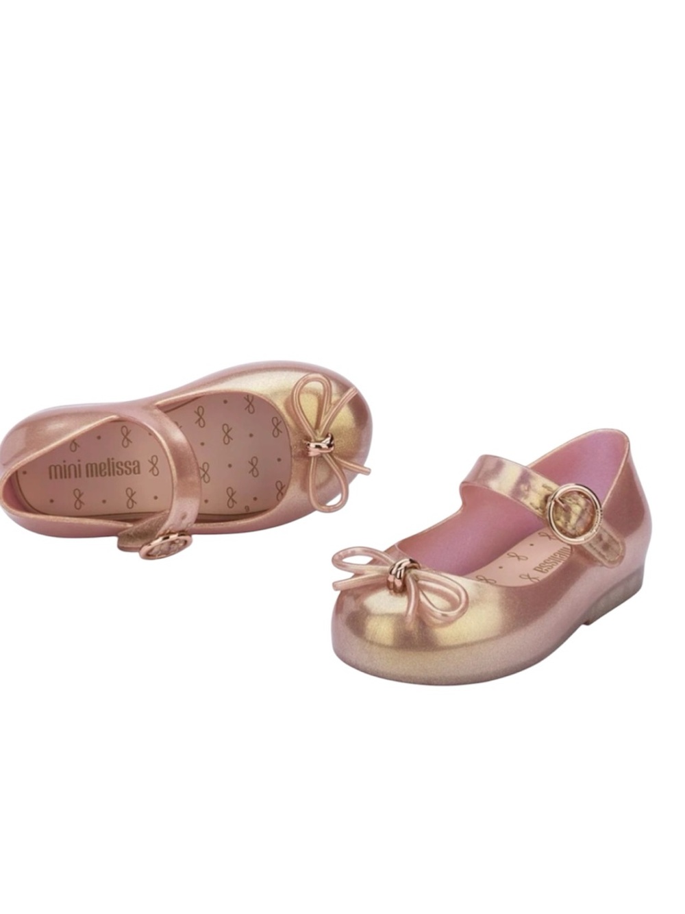 Mini Melissa Sweet Love Cap Mary Jane Gold Ballet Flats with Bow - Size: 6